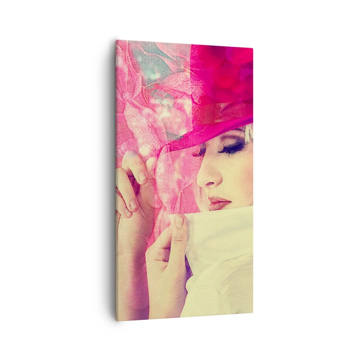 Quadro em tela - Retrato retro em rosa - 55x100 cm