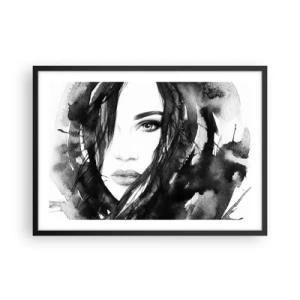 Pôster com moldura preta - Retrato de uma dama a preto e branco - 70x50 cm
