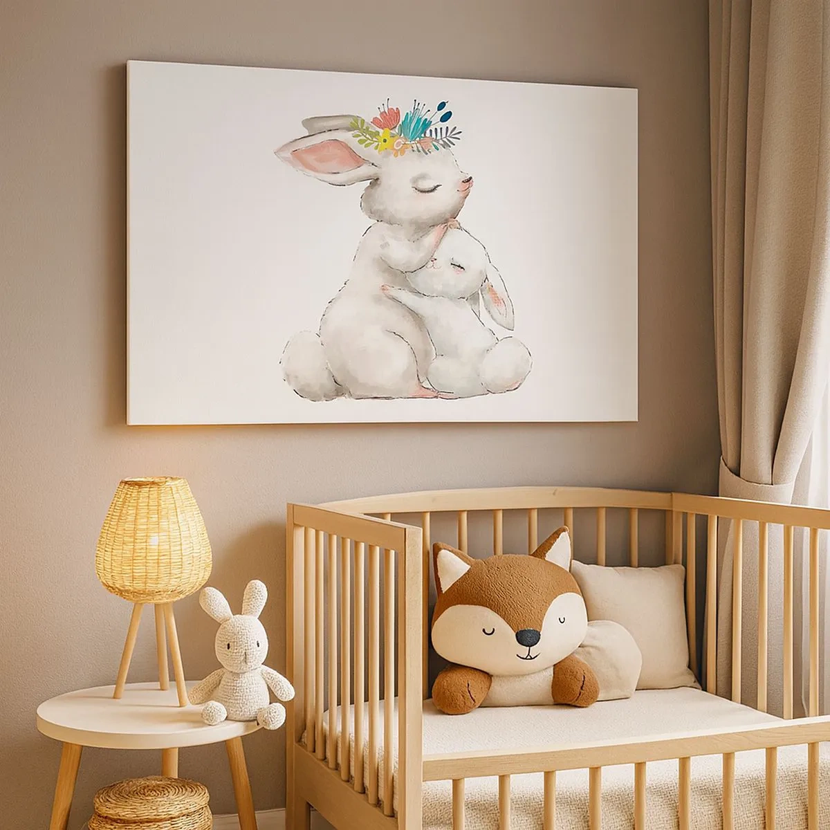 Quadro em tela - Coelhos fofos em cores pastel - 70x50cm - Nada melhor do que amor de mãe - Decoração de parede moderna para a sala de estar e quarto ARTTOR