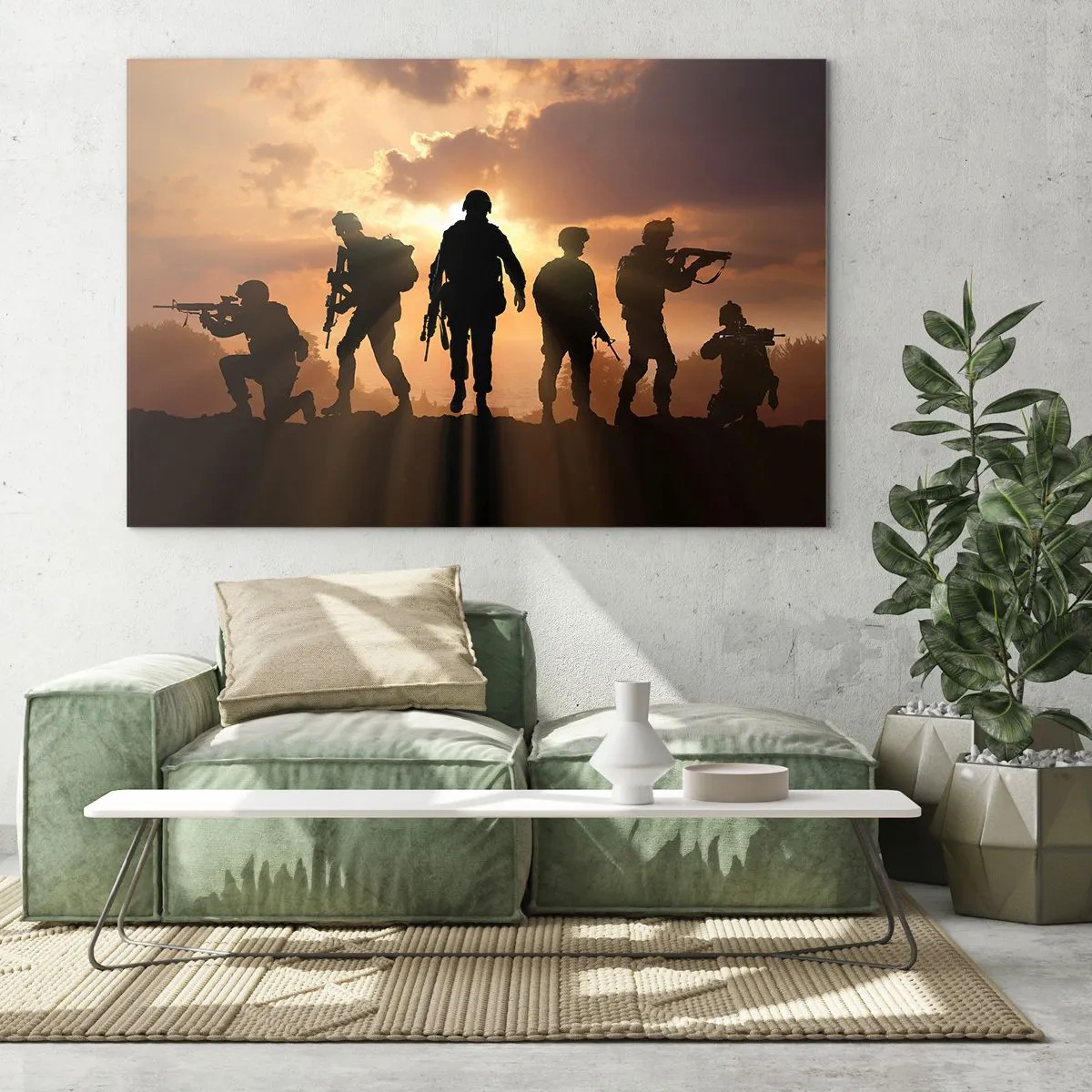 Quadro em vidro - Irmãos de armas - 70x50cm - Brothers in arms - Decoração de parede moderna para a sala de estar e quarto ARTTOR