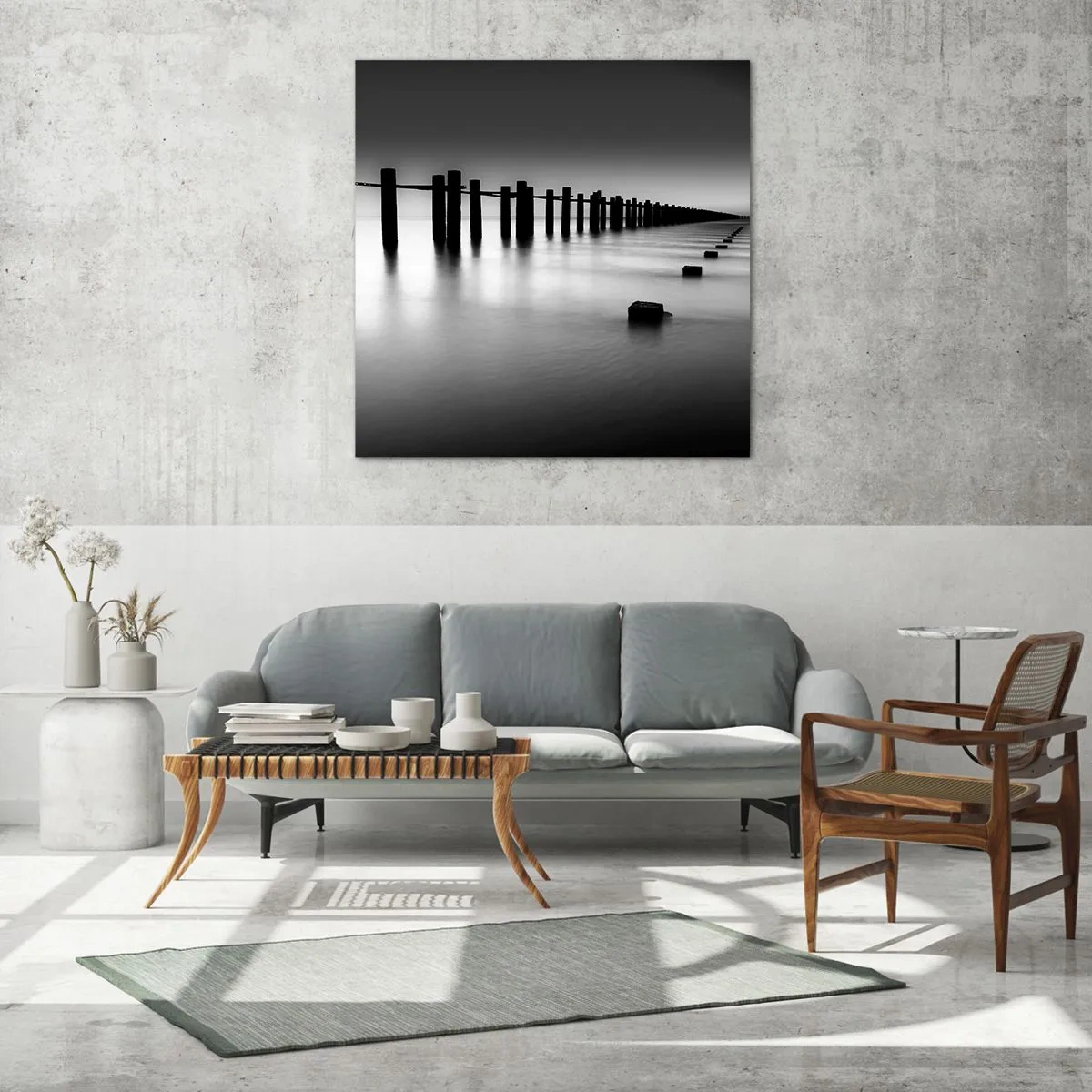 Quadro em vidro - O cinza no nevoeiro - 60x60 cm