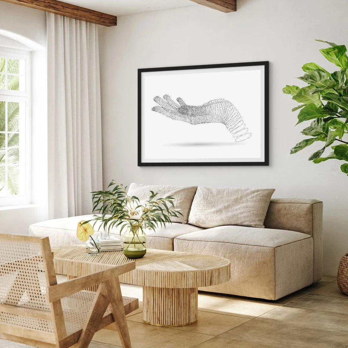 Pôster com moldura preta - Mão de mola - 70x50 cm