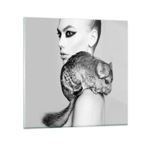 Quadro em vidro - A dama com a chinchila - 50x50 cm