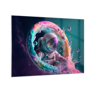 Quadro em vidro - Astronauta no espaço colorido - 70x50cm - Portão estrela - Decoração de parede moderna para a sala de estar e quarto ARTTOR