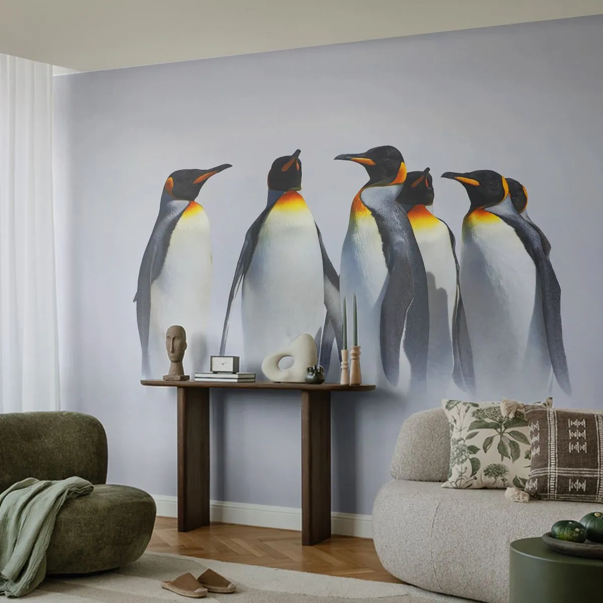 Papel de Parede Premium Canvas - Reunião em traje de gala - Animais, Pinguim, Natureza - 250x175 cm