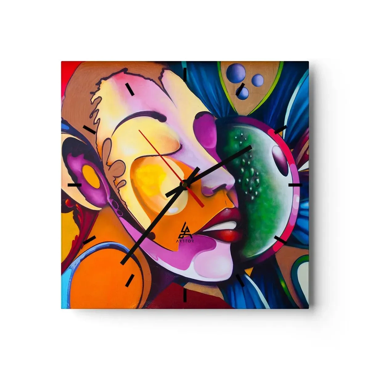 Relógio de parede - Relógio em vidro - Toque de cor - 30x30 cm