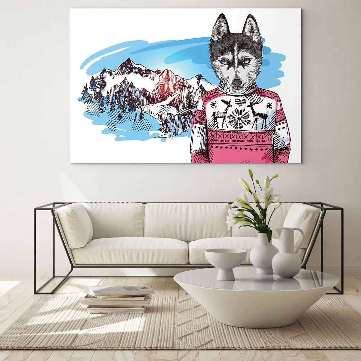 Quadro em vidro - Lobo em lã de ovelha - 100x70 cm