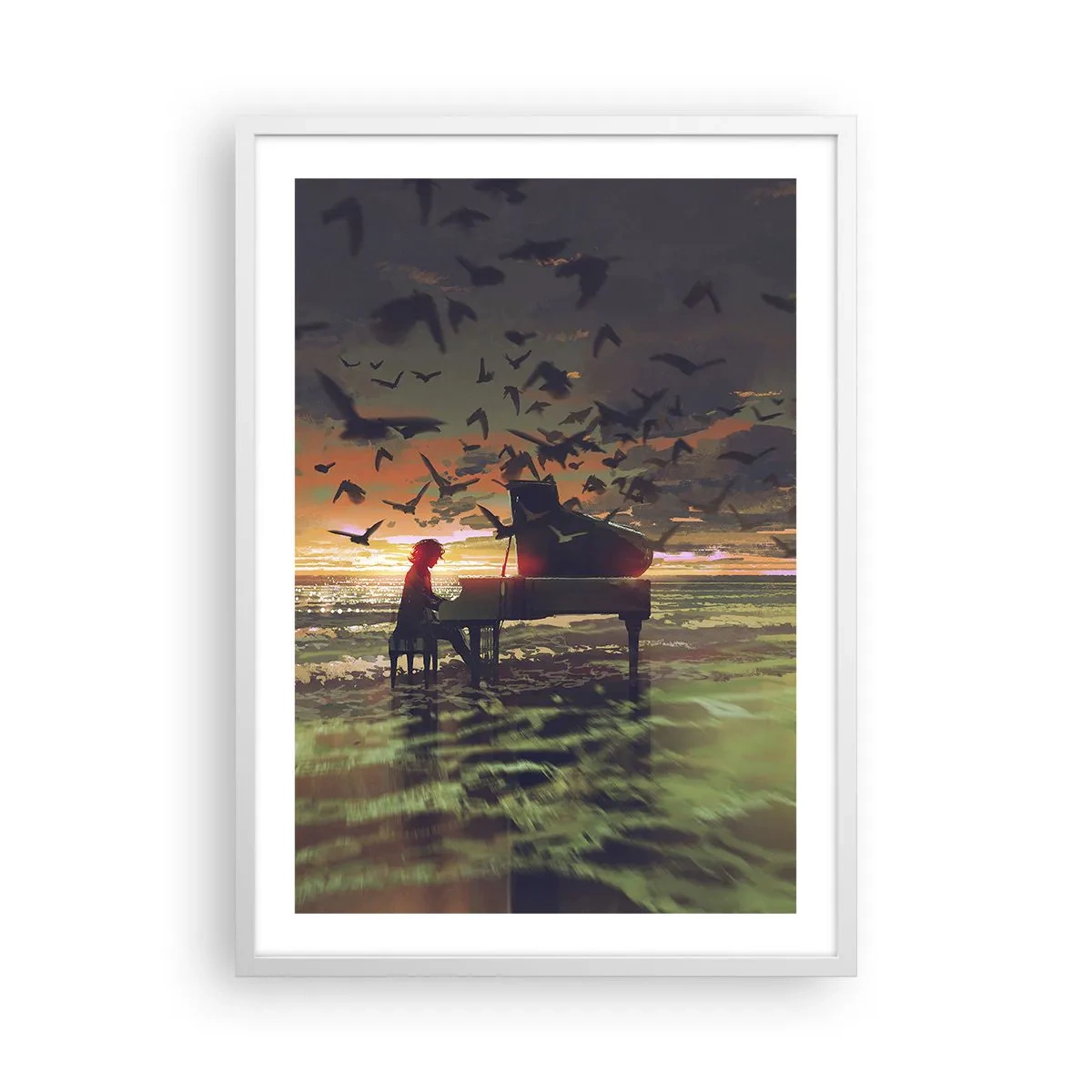 Pôster em moldura branca - Um concerto de piano e ondas - 50x70 cm
