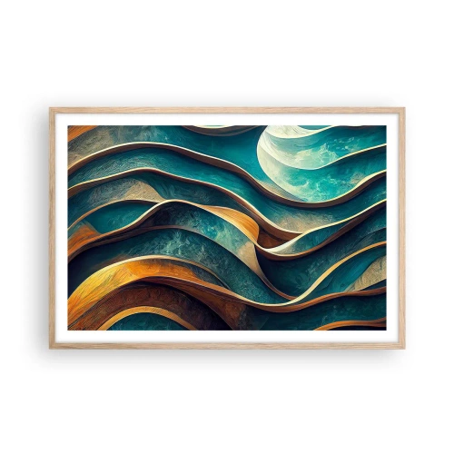 Pôster com moldura de carvalho claro - Meandros de azul - 91x61 cm