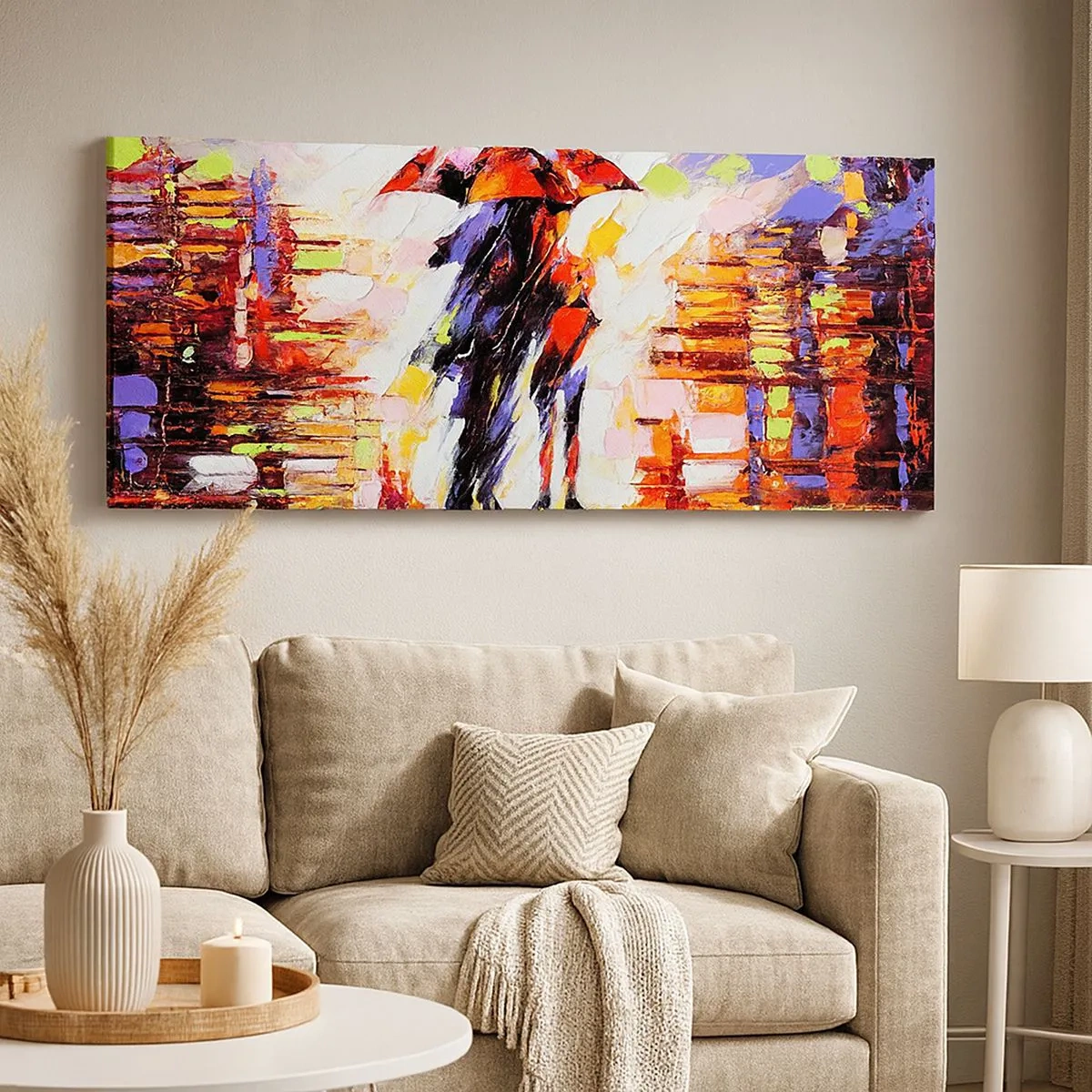 Quadro em tela - Juntos durante a noite e a chuva - 100x40 cm