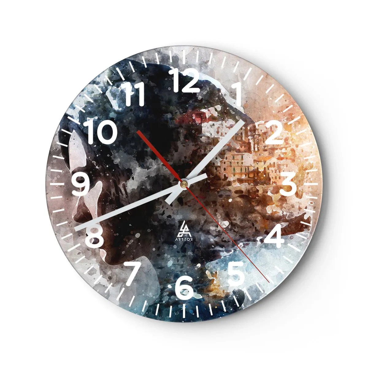 Relógio de parede - Relógio em vidro - Uma história sobre uma menina e uma cidade ao fundo - 30x30 cm