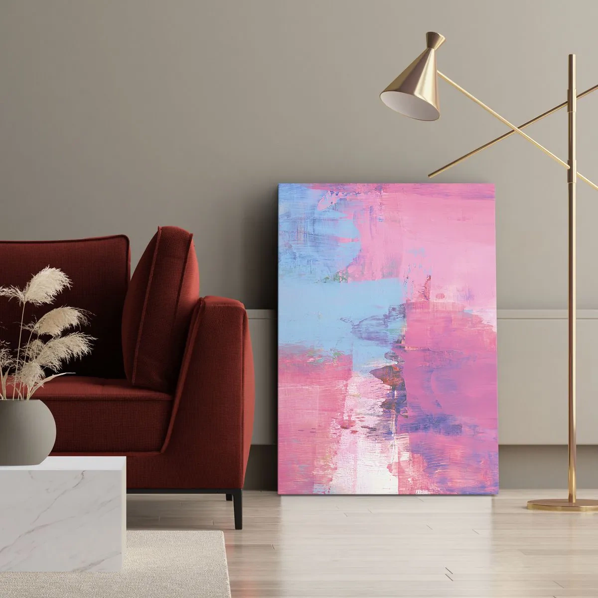 Quadro em tela - Rosa, azul e uma pitada de luz - 65x120 cm