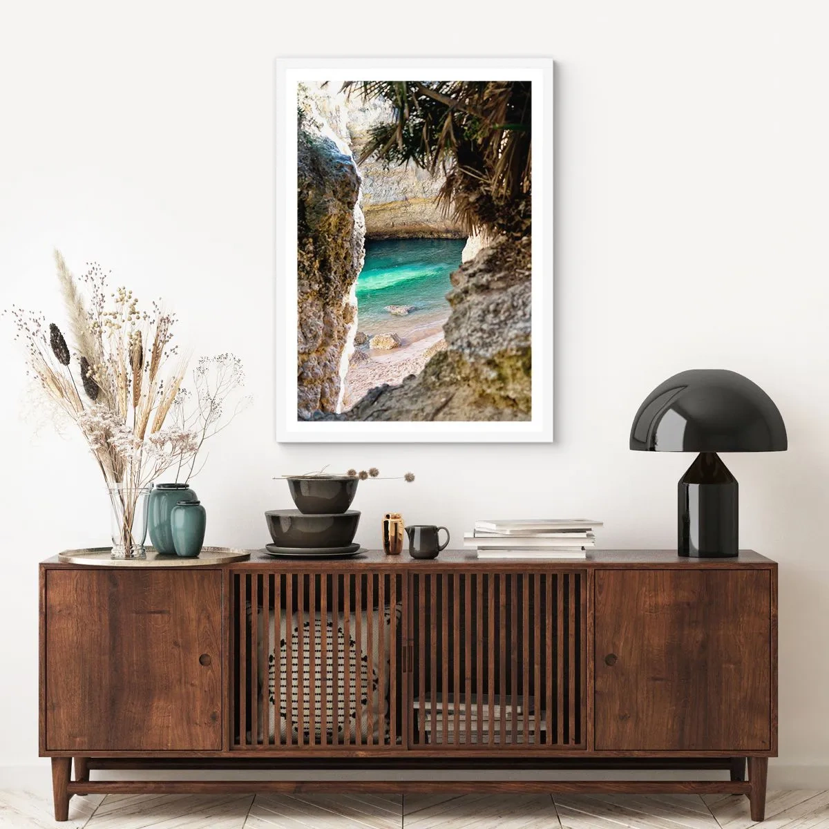Pôster em moldura branca - Baía turquesa - 61x91 cm