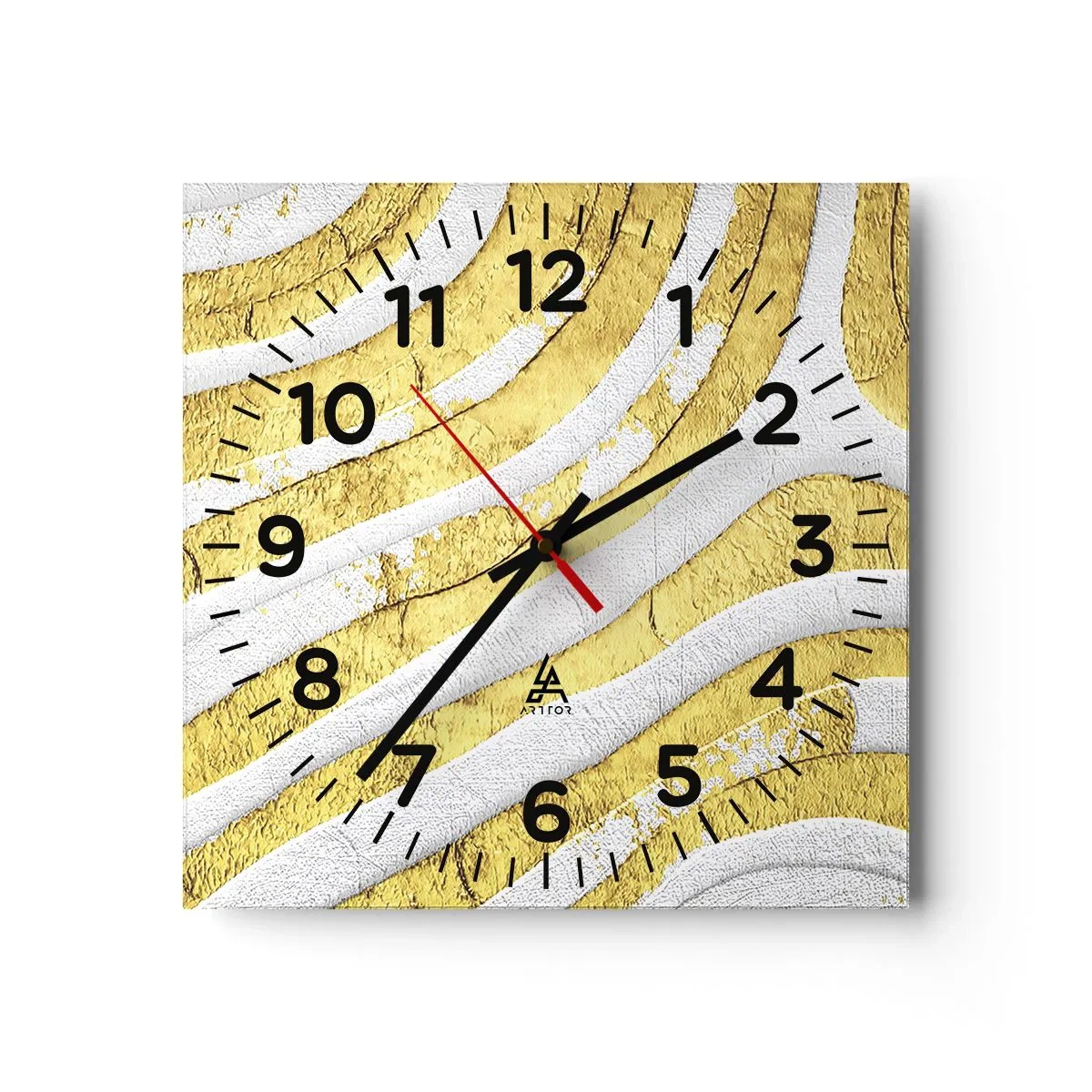 Relógio de parede - Relógio em vidro - Composição a branco e ouro - 30x30 cm