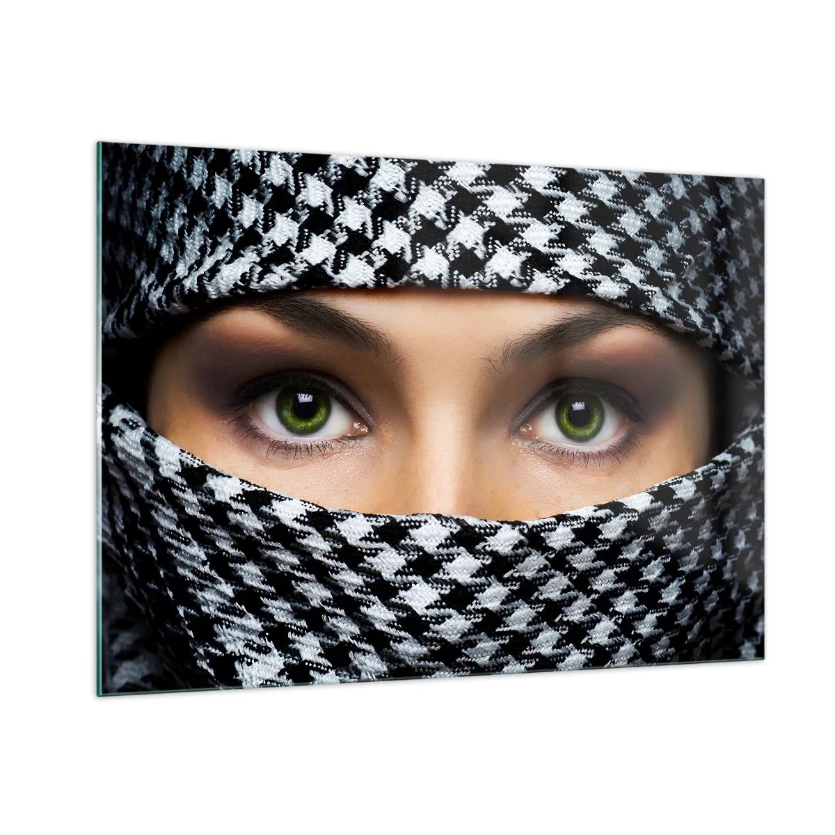 Quadro em vidro - Retrato de uma beleza velada de olhos verdes - 100x70 cm