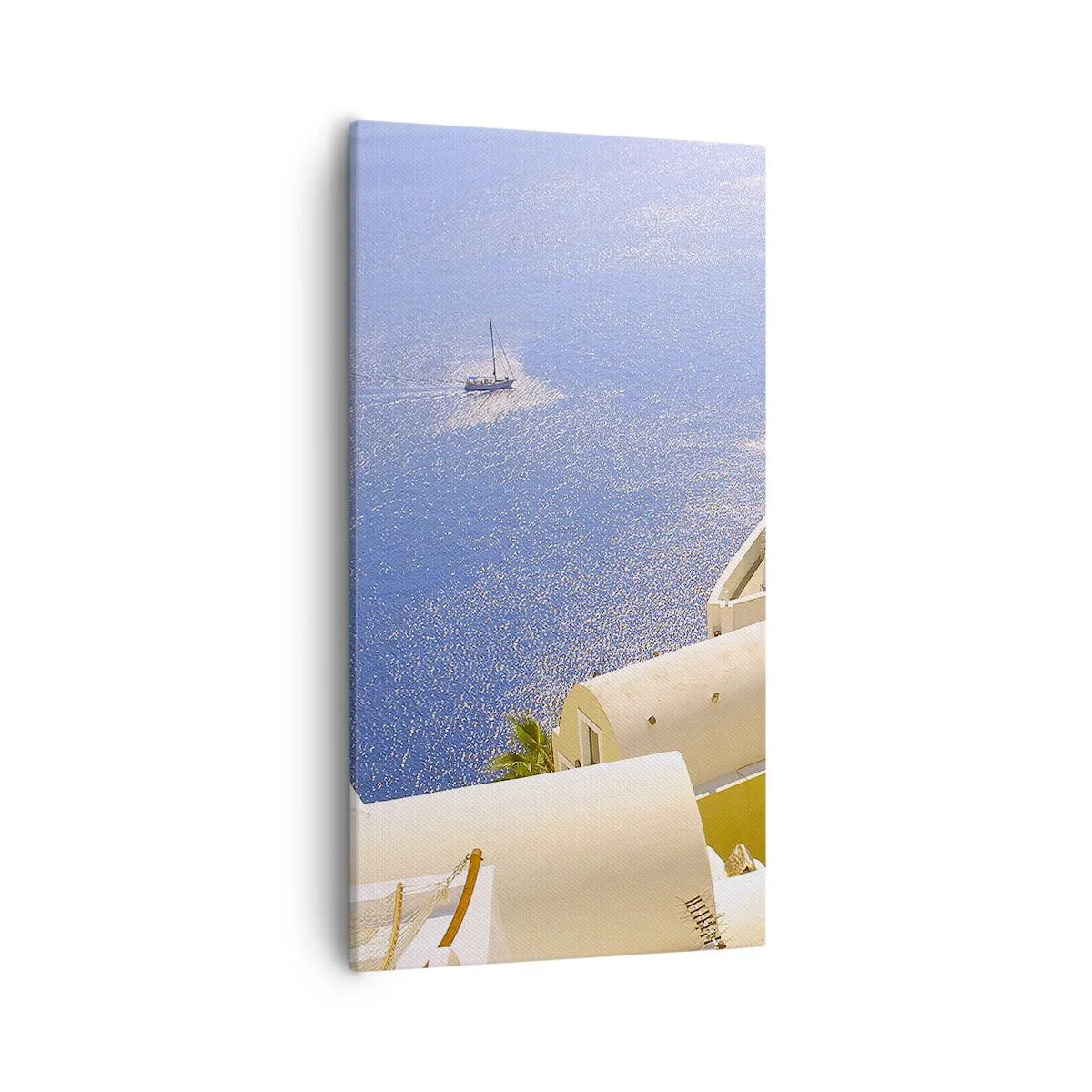 Quadro em tela - Paisagem grega em branco e azul - 55x100 cm