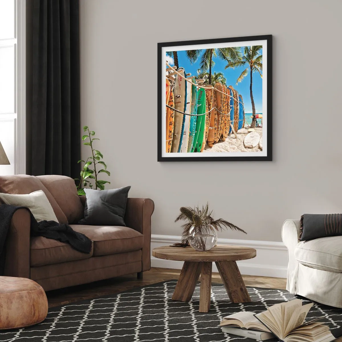 Pôster com moldura preta - Diversão ensolarada - 40x40 cm