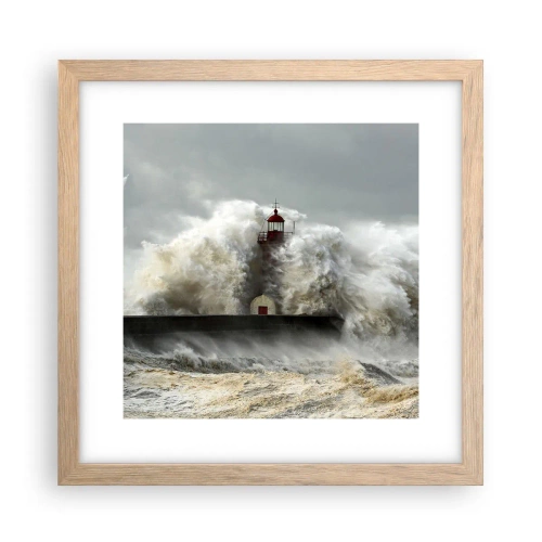 Pôster com moldura de carvalho claro - A ira do oceano - 30x30 cm