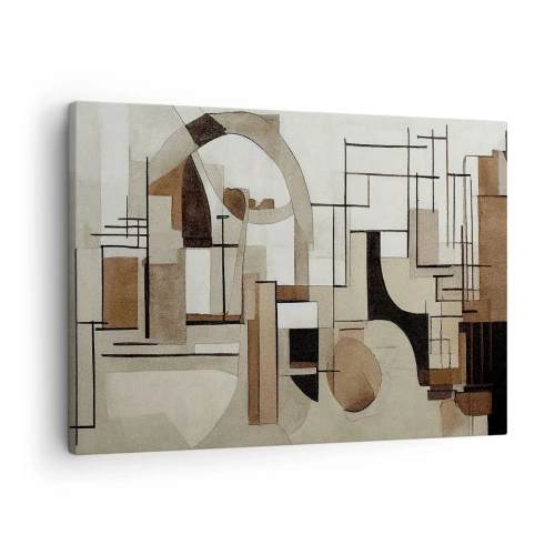 Quadro em tela - Abstração arquitetônica em bege e marrom - 70x50cm - Paisagem urbana 2.0 - Decoração de parede moderna para a sala de estar e quarto ARTTOR