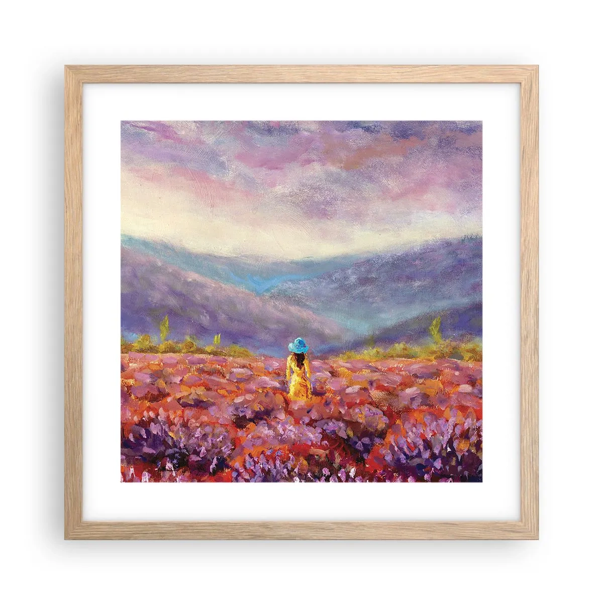 Pôster com moldura de carvalho claro - No mundo da lavanda - 40x40 cm