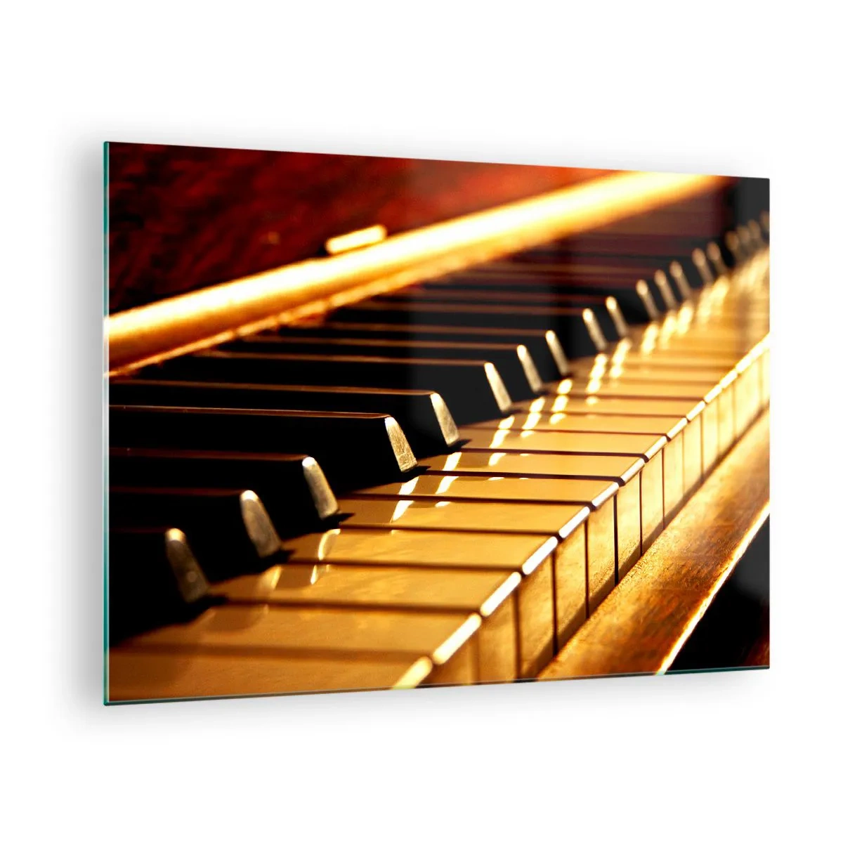Quadro em vidro - Close-up de teclas de piano em luz quente - 70x50cm - Infinitas possibilidades  - Decoração de parede moderna para a sala de estar e quarto ARTTOR