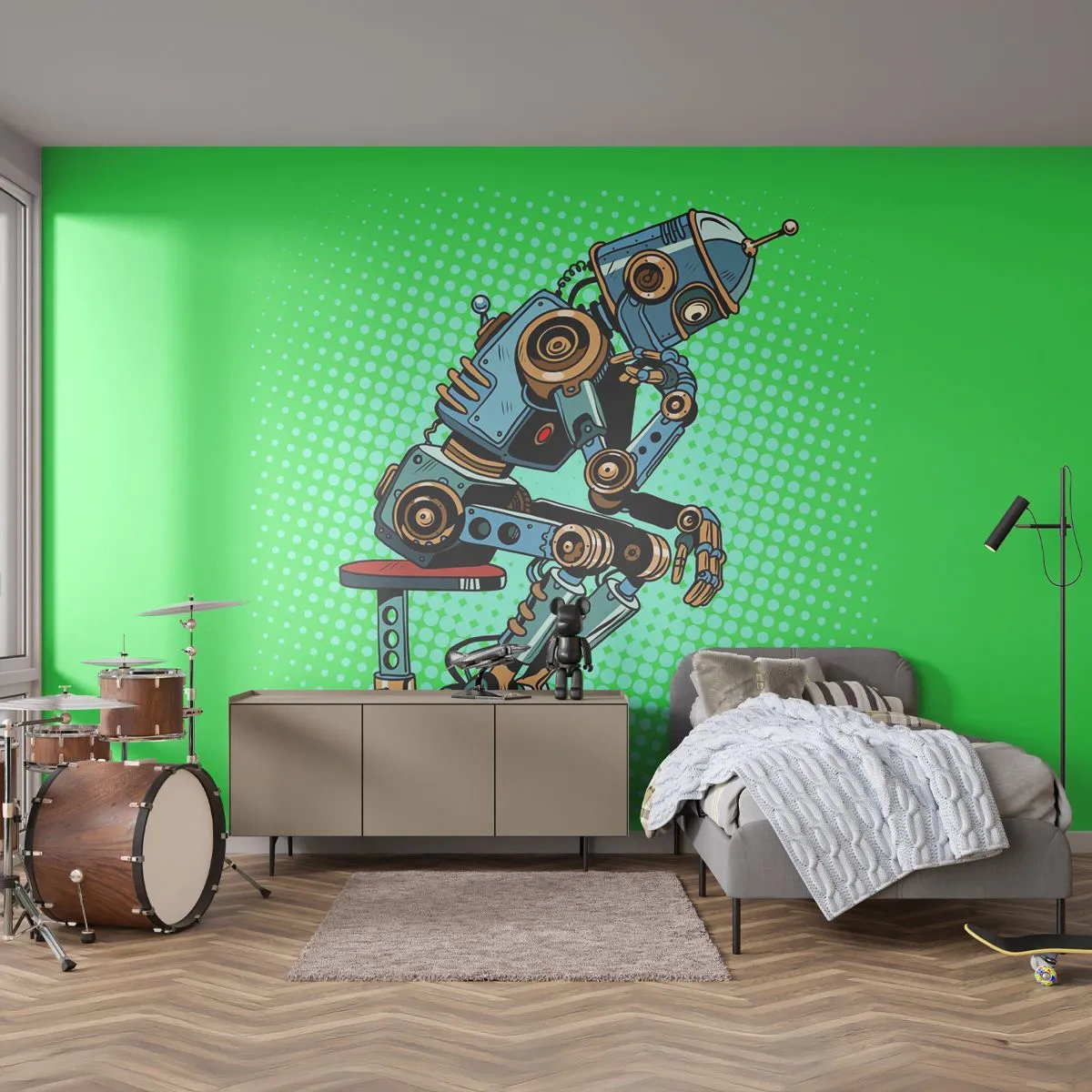 Papel de Parede Premium Sand - Sobre a essência do ser - Abstração, Robô Inteligente, Para crianças - 350x256 cm
