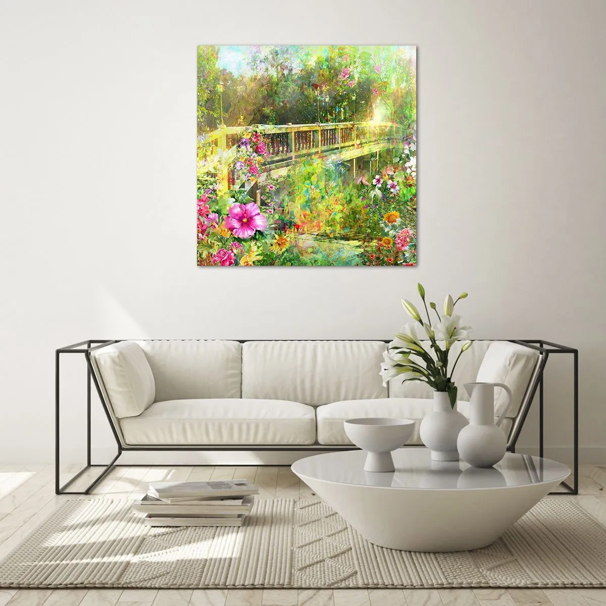 Quadro em vidro - A ponte dos suspiros da primavera - 30x30 cm