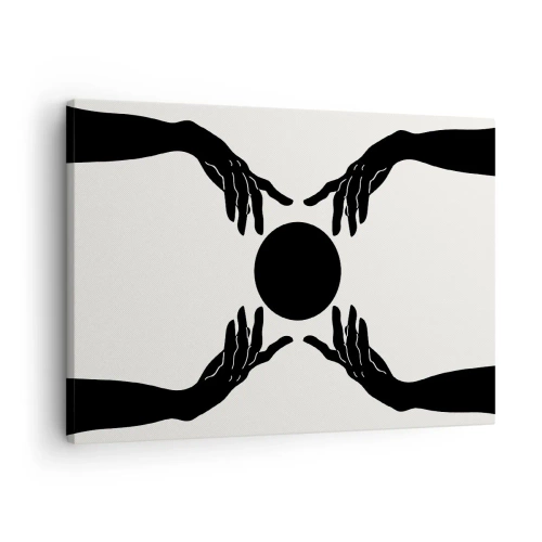 Quadro em tela - Mãos pretas em uma composição simétrica com uma bola - 70x50cm - Sinal secreto - Decoração de parede moderna para a sala de estar e quarto ARTTOR