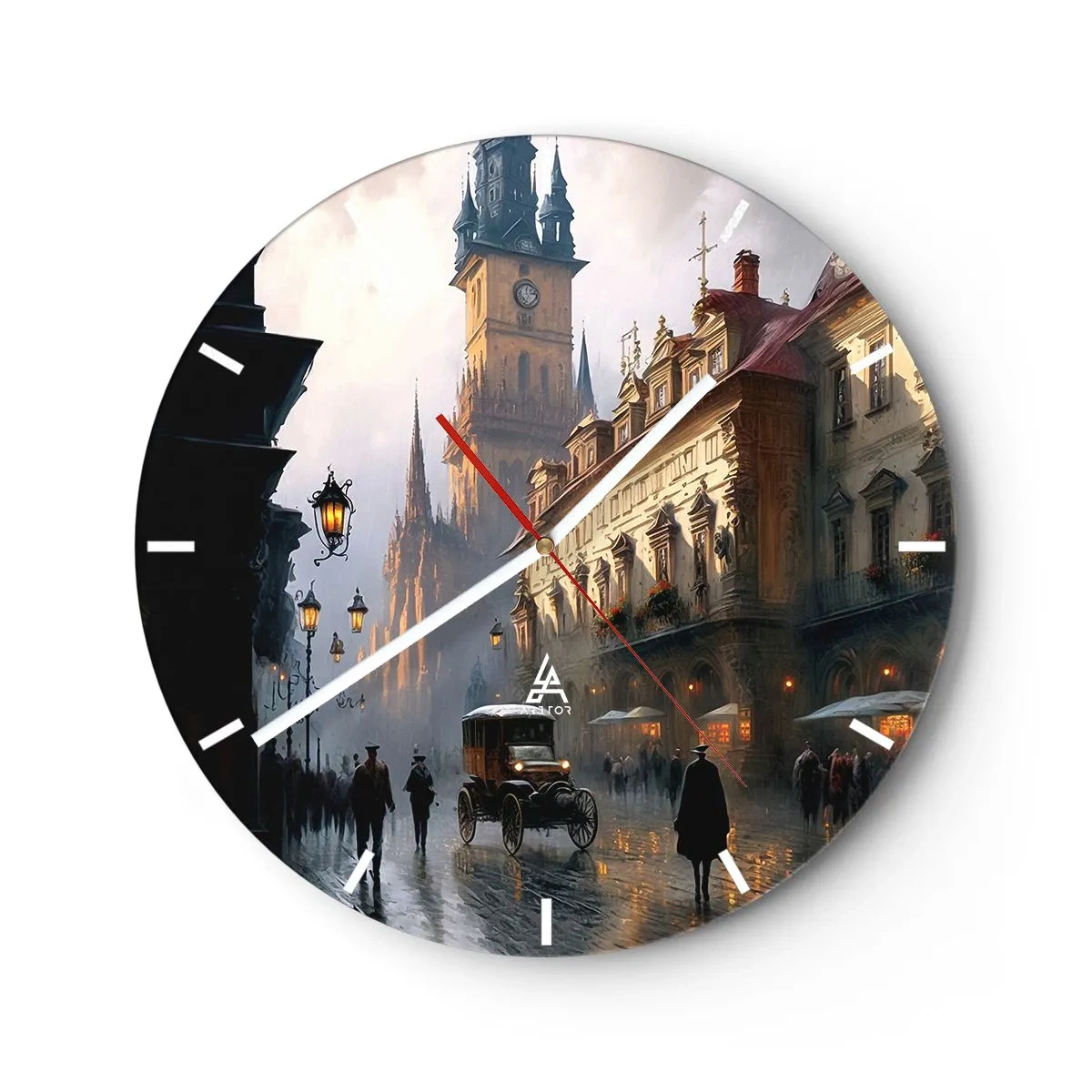 Relógio de parede - Relógio em vidro - Passeio noturno pelo centro histórico da cidade - 30x30cm - O encanto de uma noite em Praga - Decoração de parede moderna para a sala de estar, cozinha e quarto ARTTOR