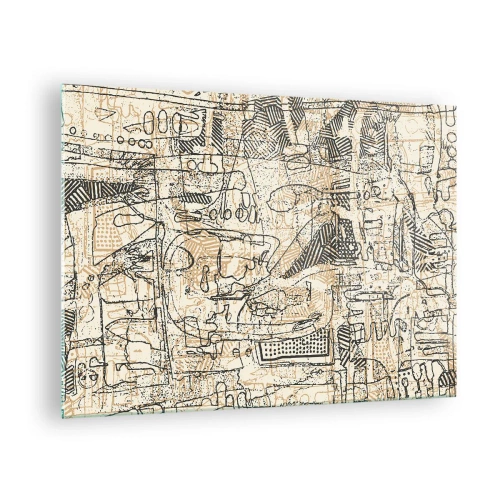 Quadro em vidro - Uma estrutura abstrata complexa com padrões geométricos e esboçados. - 70x50cm - À espera de ser decifrado - Decoração de parede moderna para a sala de estar e quarto ARTTOR