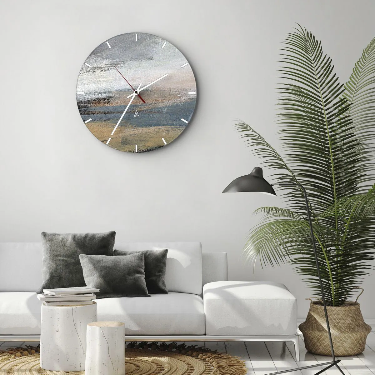 Relógio de parede - Relógio em vidro - Uma abstração pictórica que lembra uma paisagem em tons frios. - 30x30cm - Abstração: paisagem do norte - Decoração de parede moderna para a sala de estar, cozinha e quarto ARTTOR