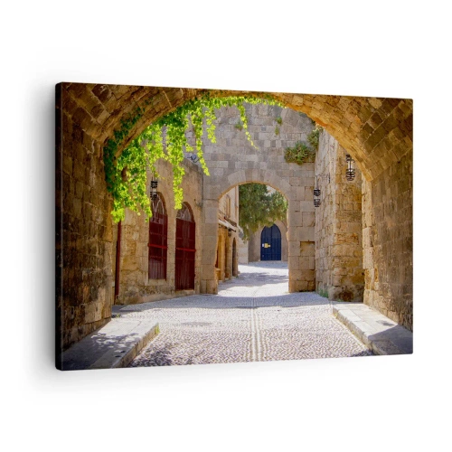 Quadro em tela - Arcos de pedra e ruas de paralelepípedos em estilo medieval - 70x50cm - Em breve aparecerá uma procissão - Decoração de parede moderna para a sala de estar e quarto ARTTOR