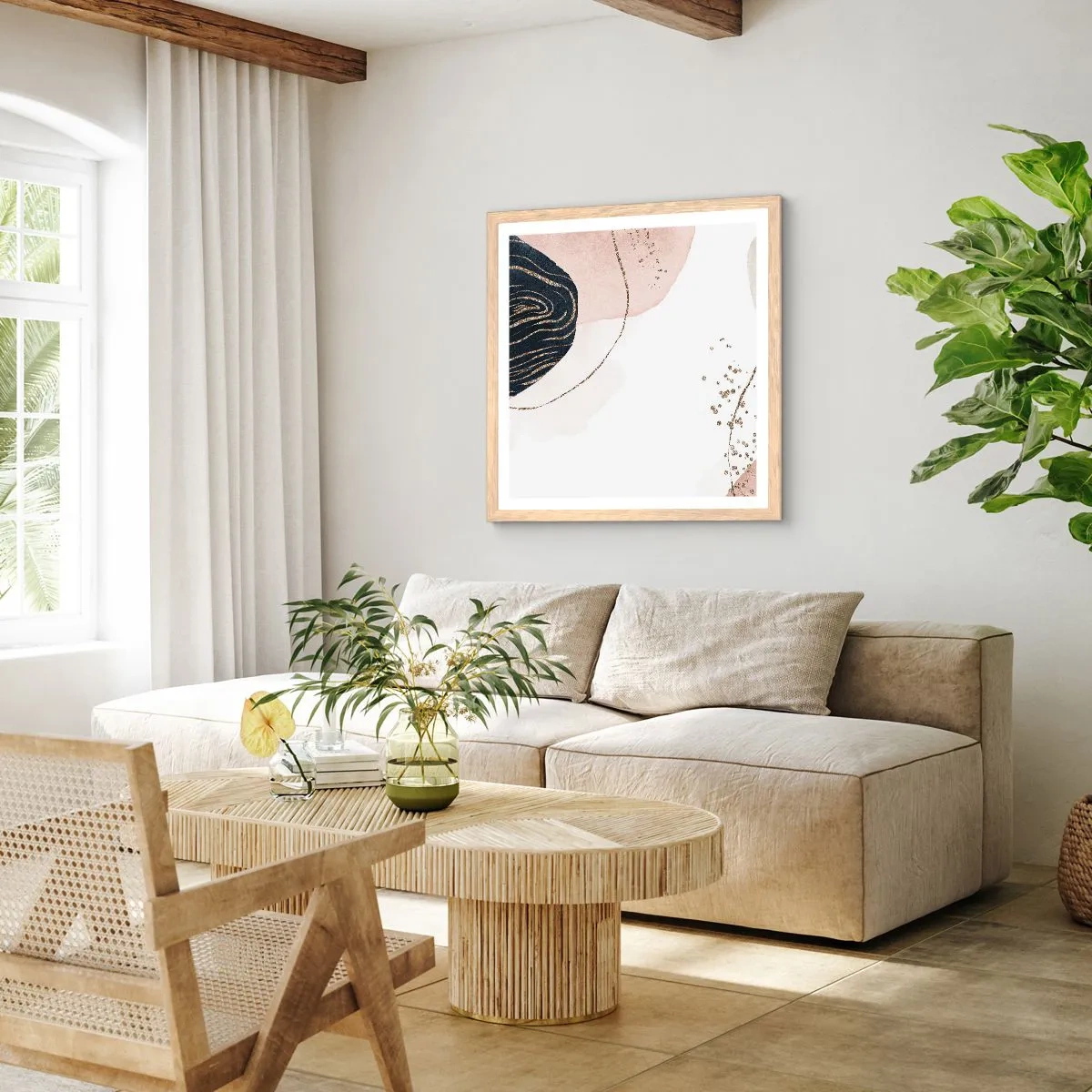 Pôster com moldura de carvalho claro - Tudo flui - 40x40 cm