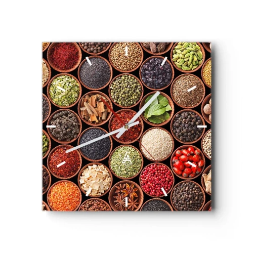 Relógio de parede - Relógio em vidro - Todos os sabores do mundo - 30x30 cm