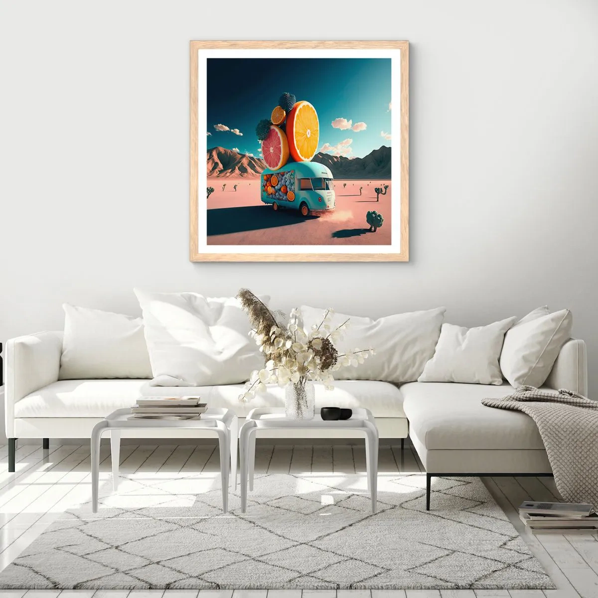 Pôster com moldura de carvalho claro - O sabor das férias - 60x60 cm