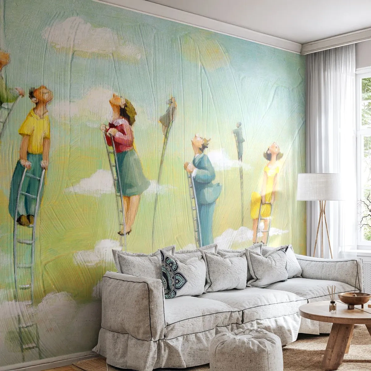 Papel de Parede Autocolante Deluxe Sticker - Por trás do seu sonho - Abstração, Nuvens, Pessoas - 150x105 cm