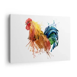 Quadro em tela - Galo colorido em estilo aquarela - 70x50cm - Manto real, orgulho real - Decoração de parede moderna para a sala de estar e quarto ARTTOR