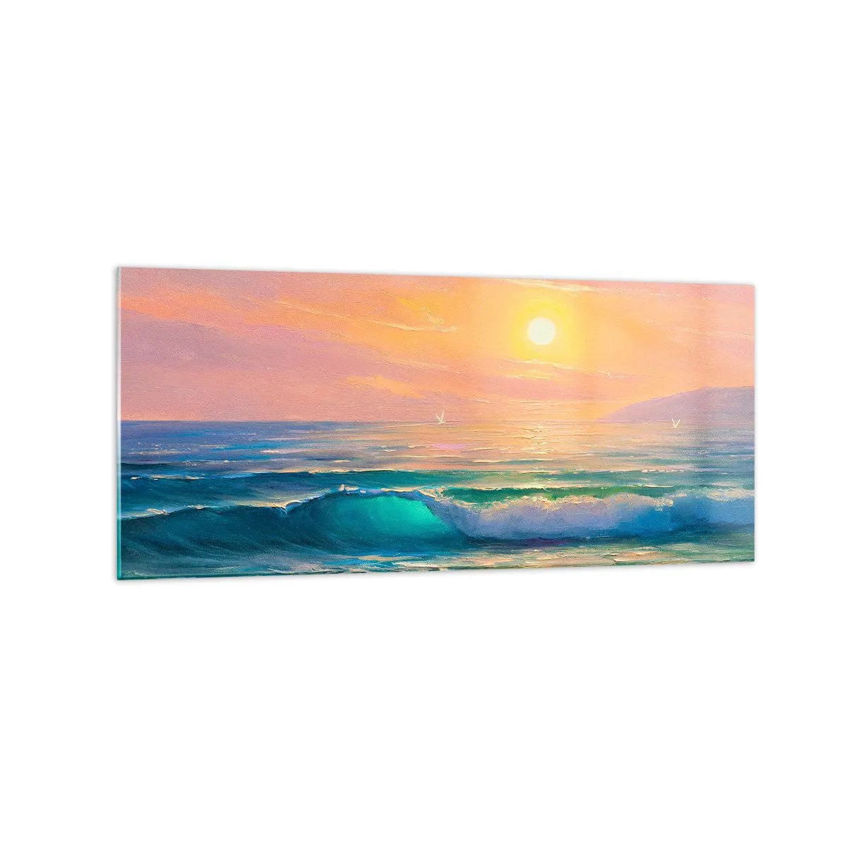 Quadro em vidro - O canto turquesa das ondas - 120x50 cm