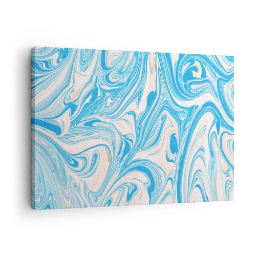 Quadro em tela - Redemoinhos abstratos em estilo mármore azul e branco - 70x50cm - Derramado em turquesa - Decoração de parede moderna para a sala de estar e quarto ARTTOR
