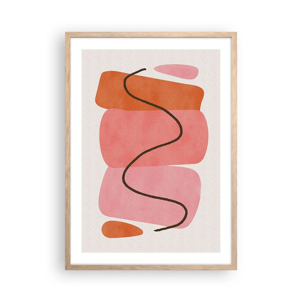 Pôster com moldura de carvalho claro - Movimento suave de formas - 50x70 cm