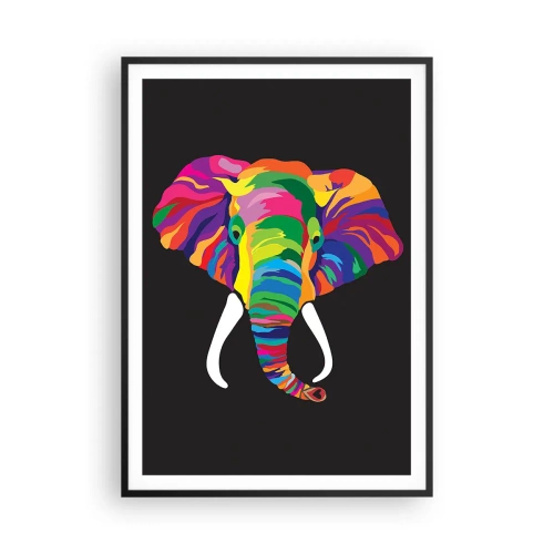 Pôster com moldura preta - O elefante que adorava banhar-se no arco-íris - 70x100 cm