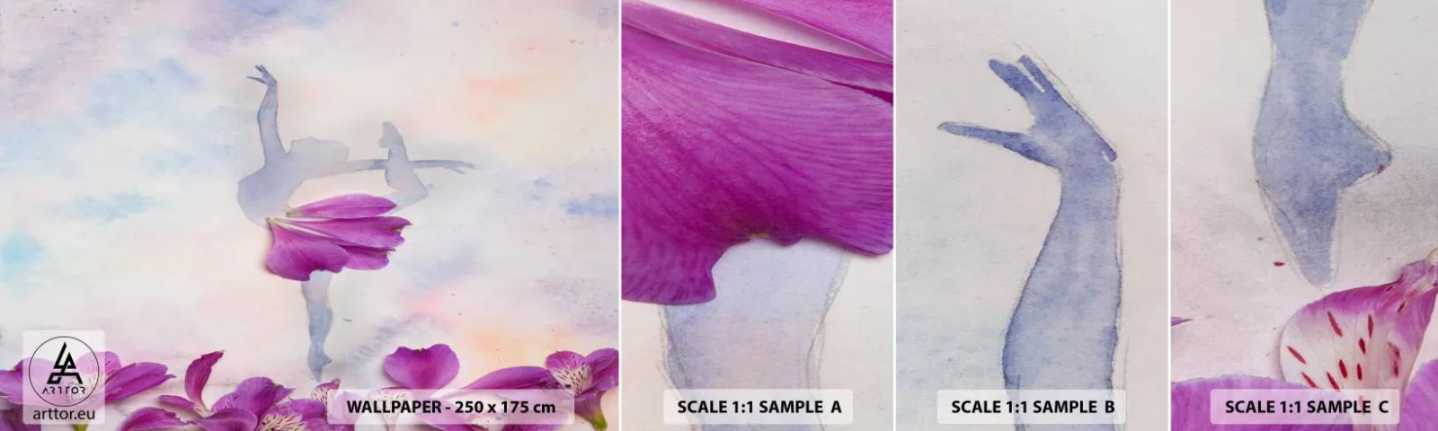 Amostra de Papel de Parede Standard Eco - Delicada como uma flor - Abstração, Bailarina, Dança - 100x30 cm