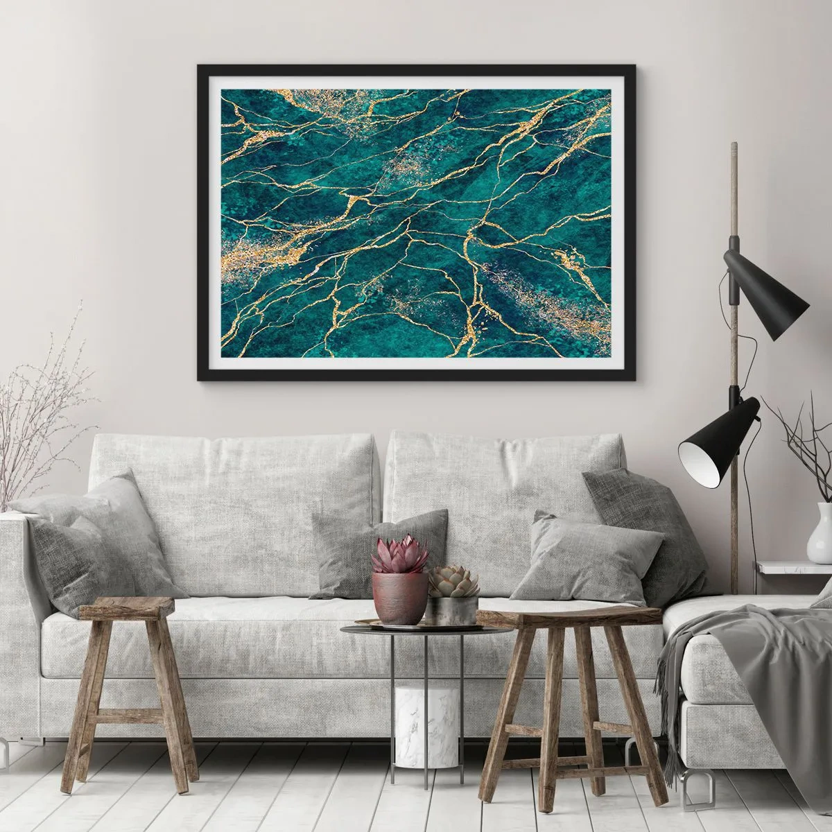 Pôster com moldura preta - Veia dourada - 100x70 cm