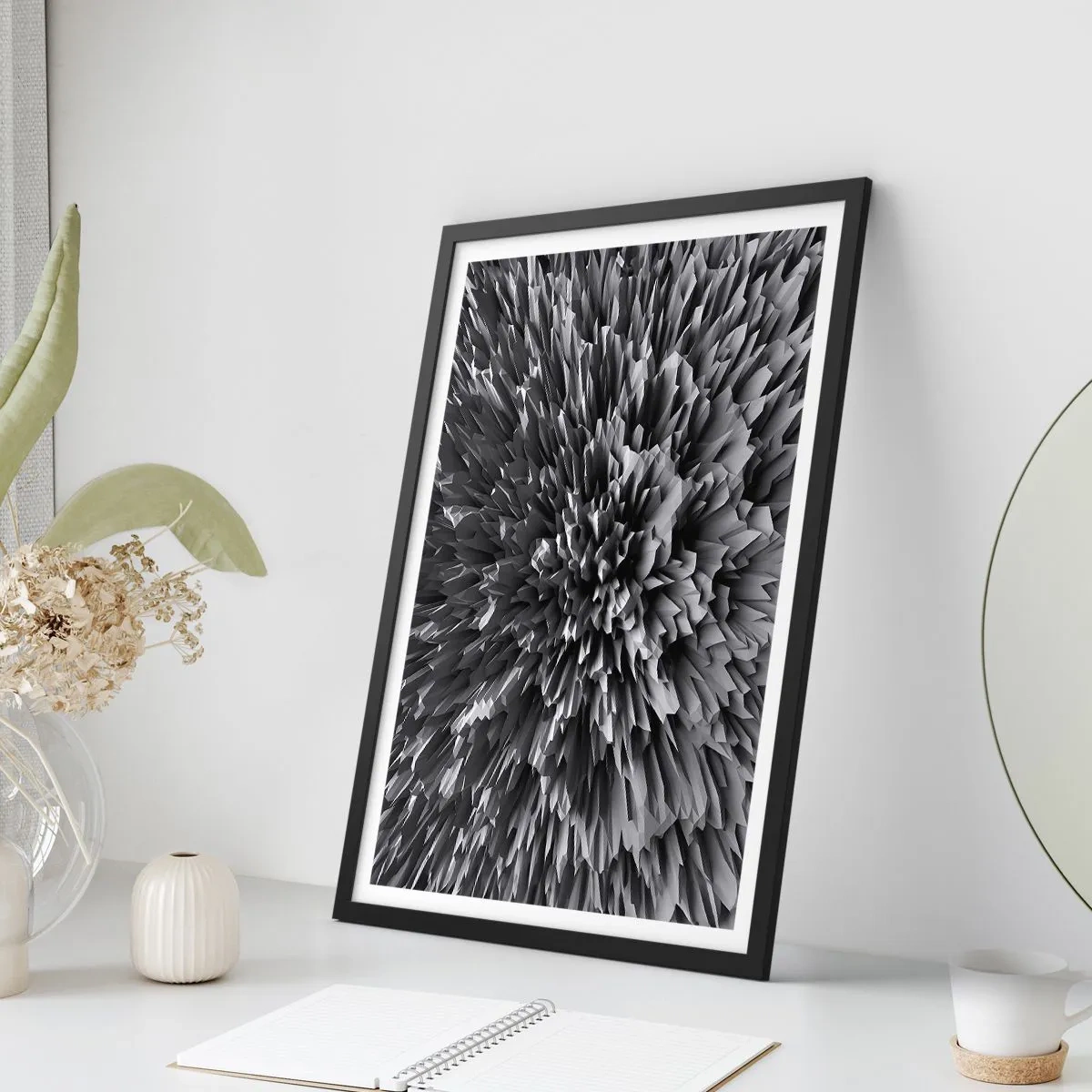 Pôster com moldura preta - Composição abstrata em preto e branco com formas geométricas - 50x70cm - Não pode ficar mais difícil do que isso - Decoração de parede moderna para a sala de estar e quarto ARTTOR