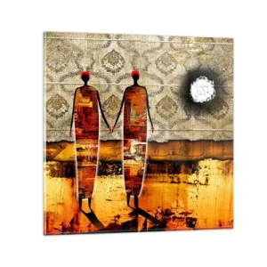 Quadro em vidro - Composição étnica nas cores da África - 70x70 cm