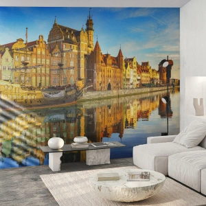 Papel de Parede Premium Sand - Imagem espelhada do passado - Cidade, Gdańsk, Arquitetura - 100x70 cm