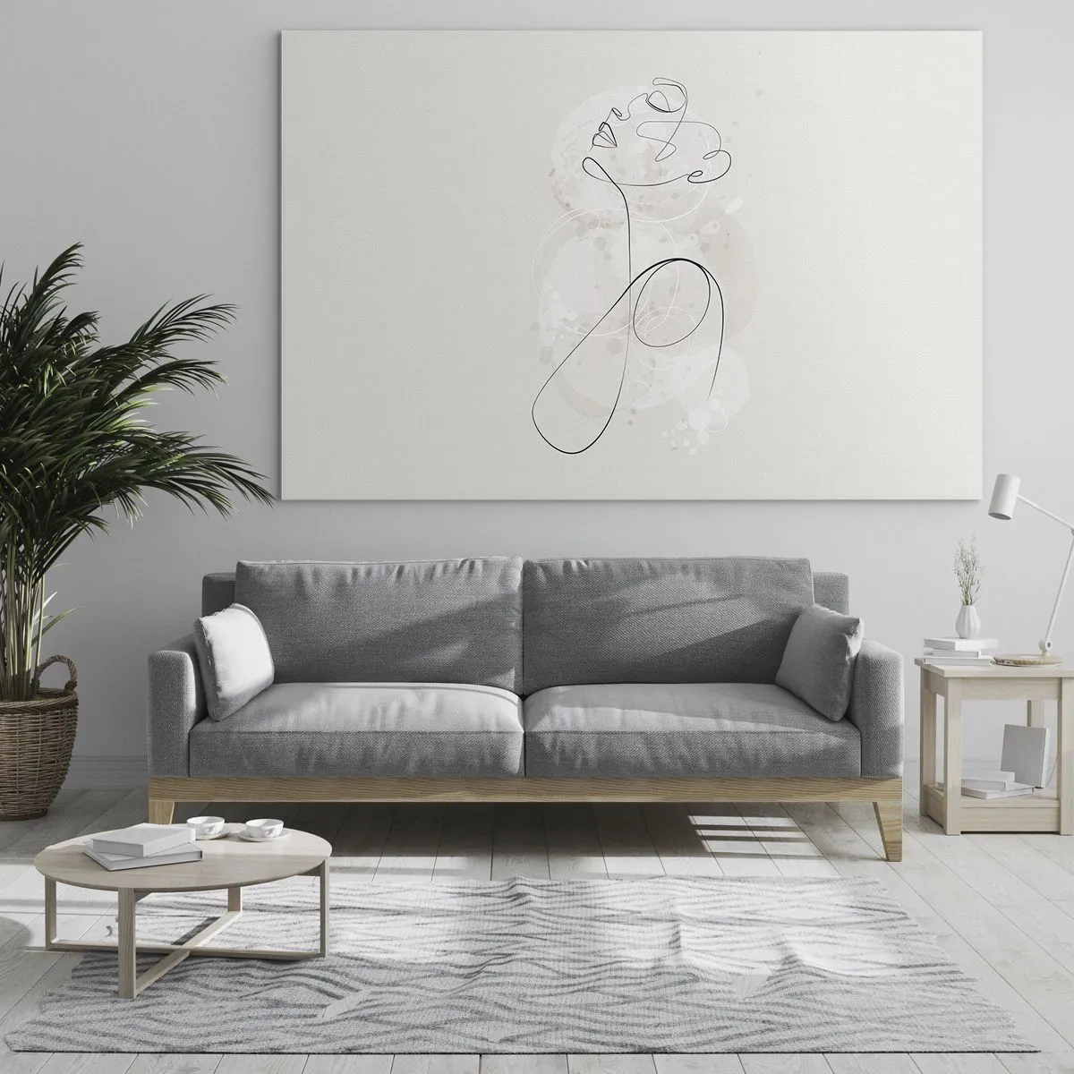 Quadro em vidro - Retrato abstrato em tons de branco - 70x50cm - O espiral de beleza - Decoração de parede moderna para a sala de estar e quarto ARTTOR