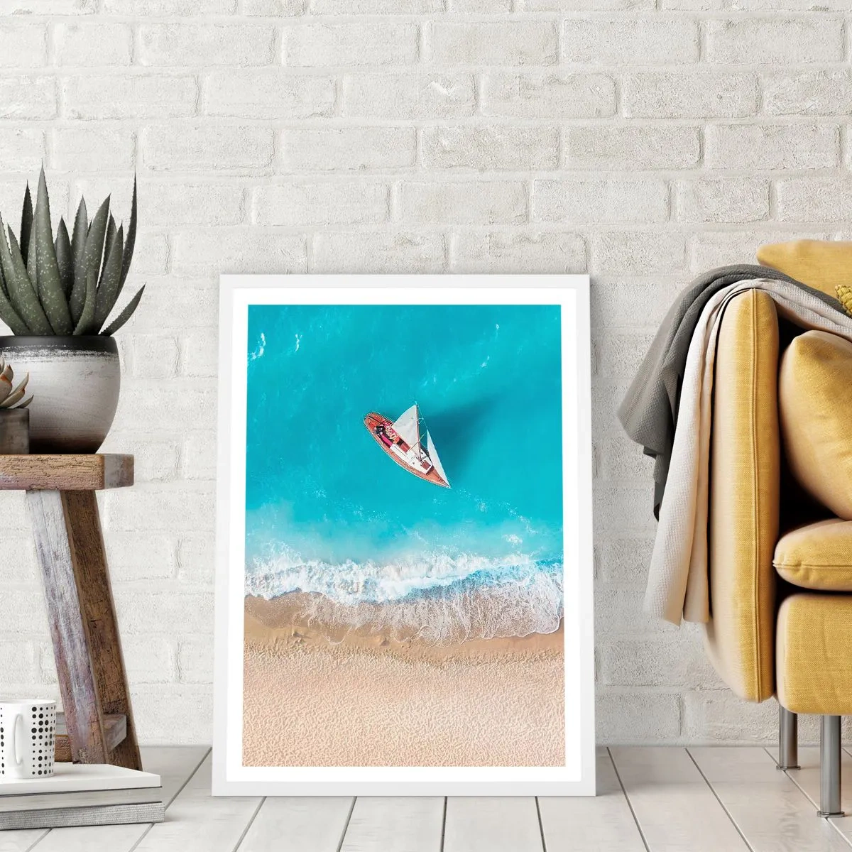 Pôster em moldura branca - No limite do azul e do ouro - 70x100 cm
