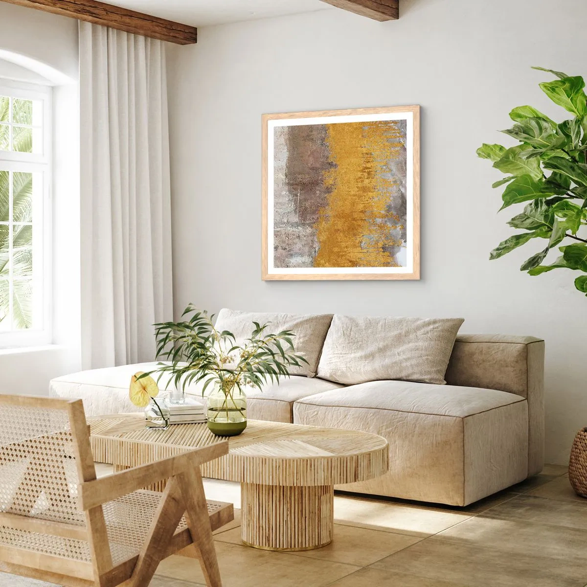 Pôster com moldura de carvalho claro - Uma explosão dourada - 50x50 cm