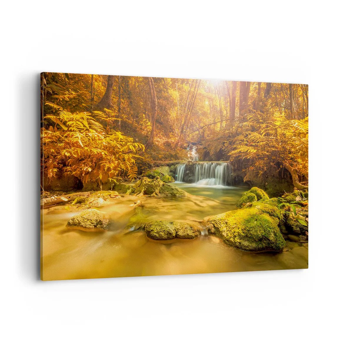 Quadro em tela - Cascata na floresta em ouro - 100x70 cm
